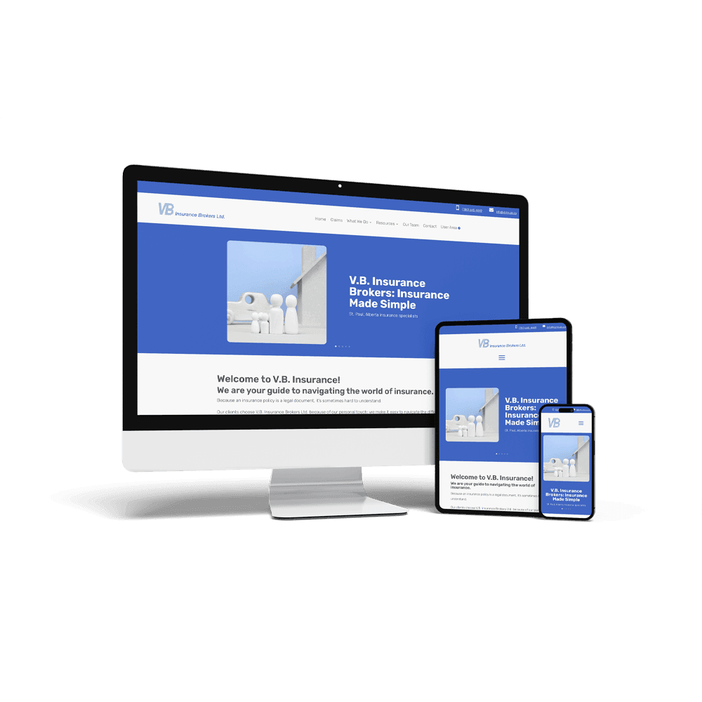 multi-device mockup with blue and white website on it