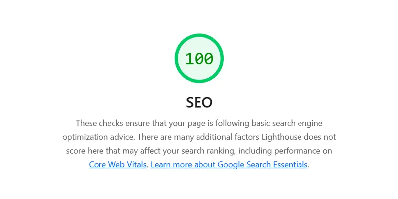 Core Web Vitals SEO = 100 score